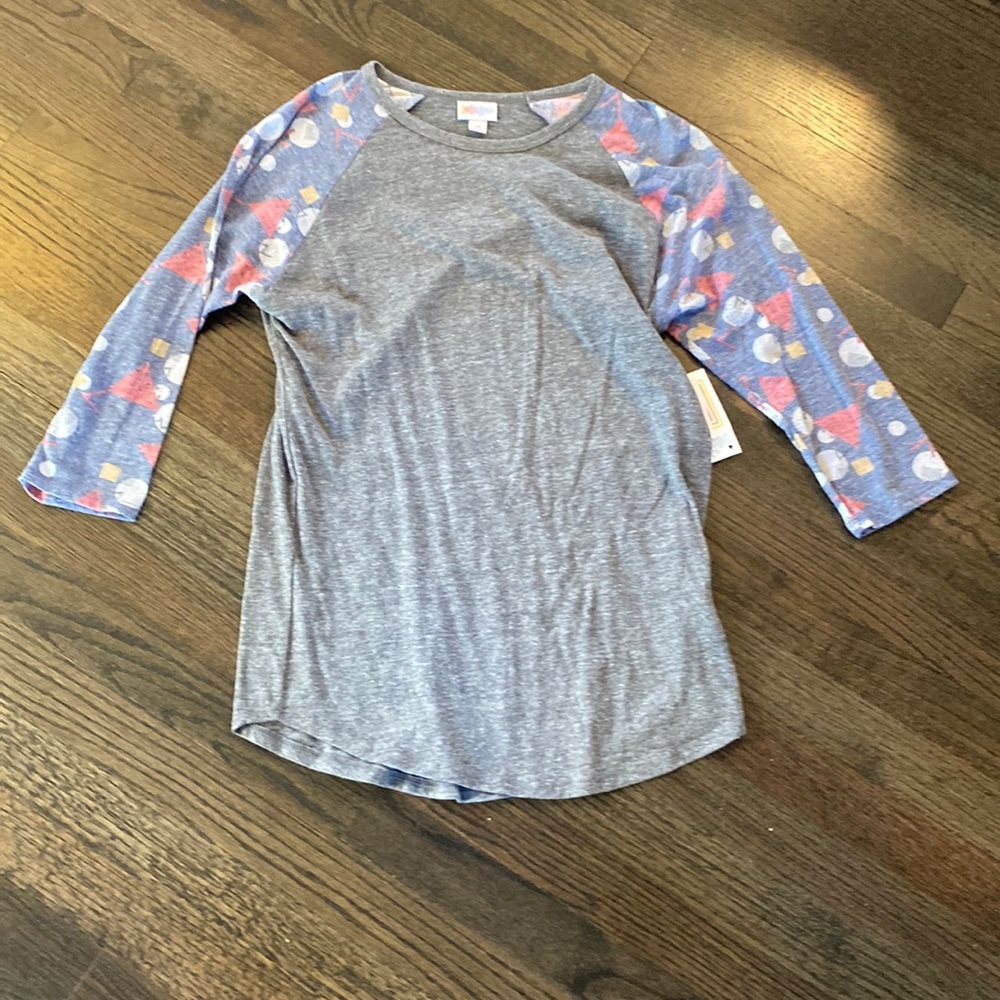 Lularoe Randy T Shirt 3/4 Sleeve Medium M New NWT Blue Gray Geometric